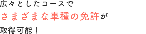 広々としたコースでさまざまな車種の免許が取得可能！