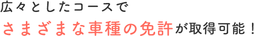 広々としたコースでさまざまな車種の免許が取得可能！